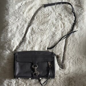 Rebecca Minkoff Mini MAC crossbody bag in a grey leather finish.